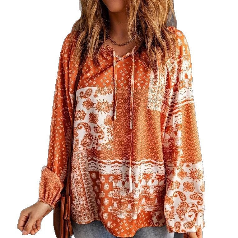 Blouse longue manche imprimée Casual trendy shop