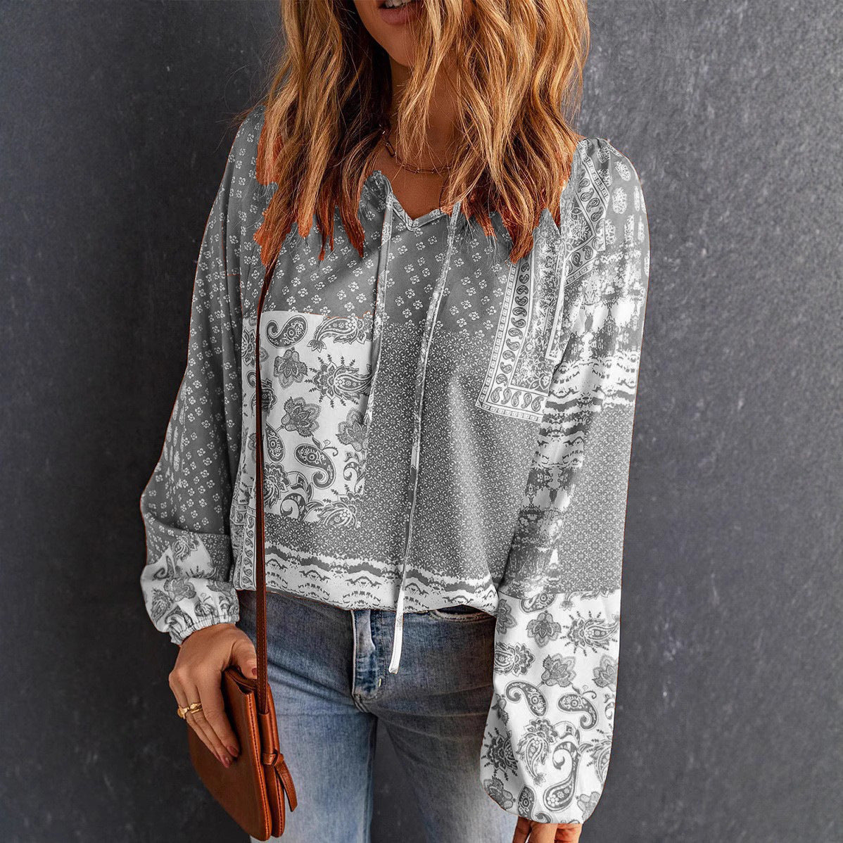 Blouse longue manche imprimée Casual trendy shop