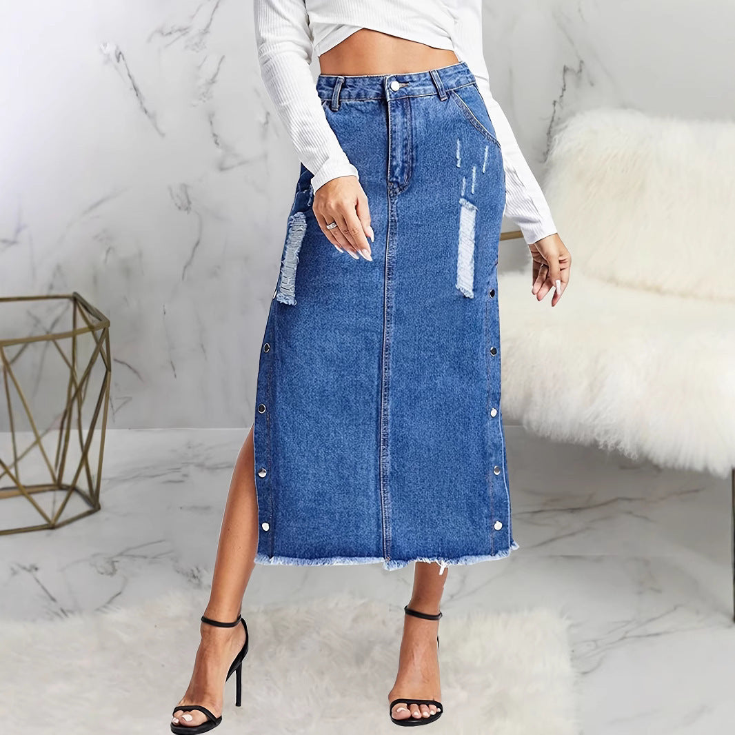Jupe denim midi effilochée Casual trendy shop