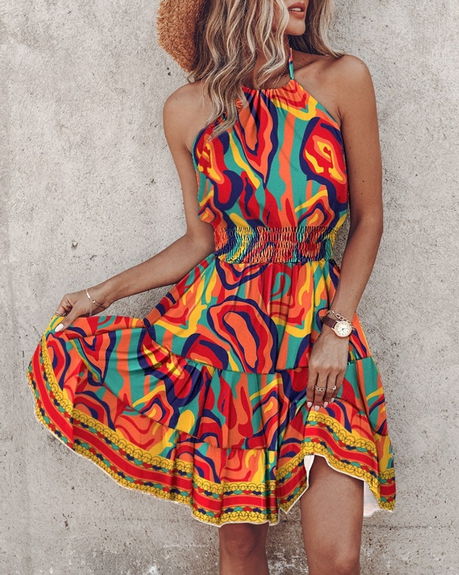 Summer European And American New Printed Halter Women's Dress Ma boutique