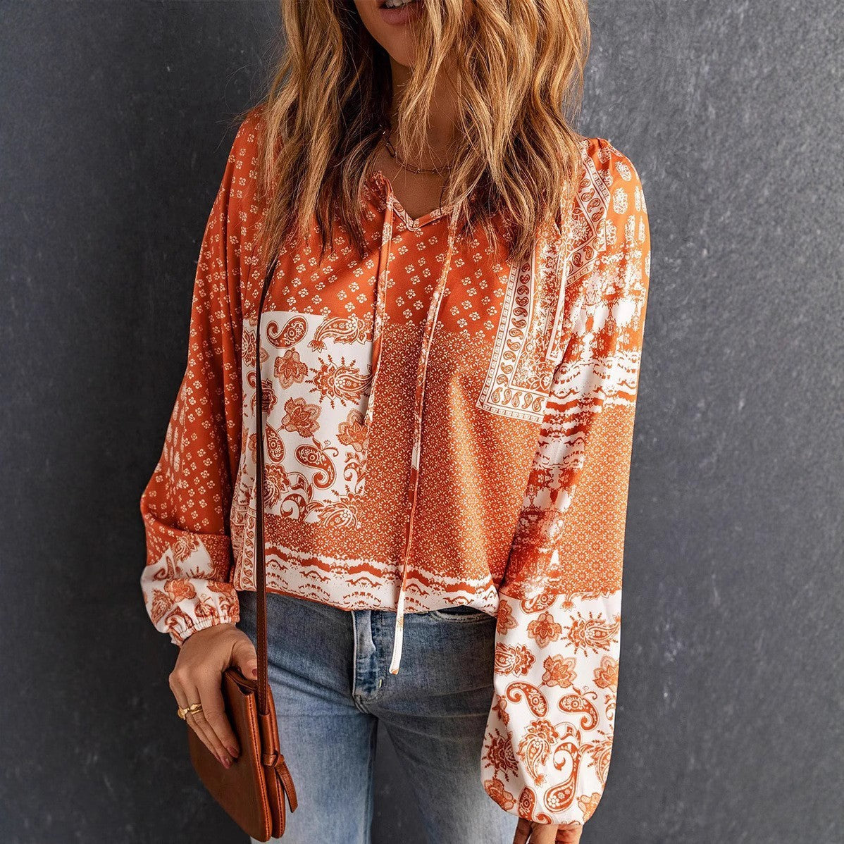 Blouse longue manche imprimée Casual trendy shop