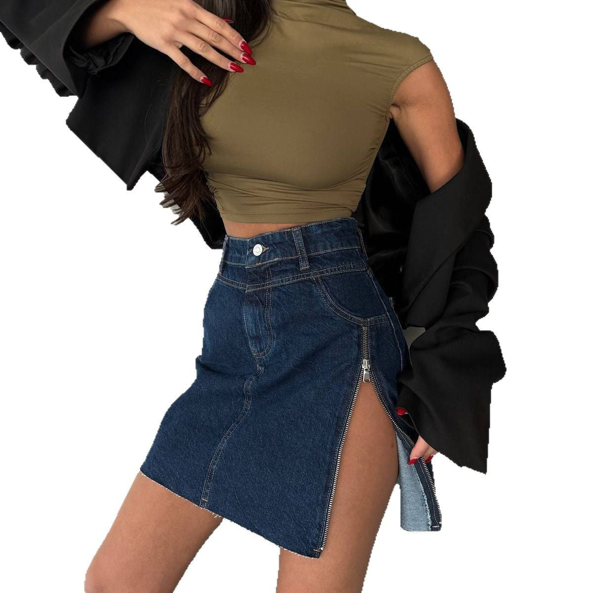 Jupe en denim zippée Casual trendy shop