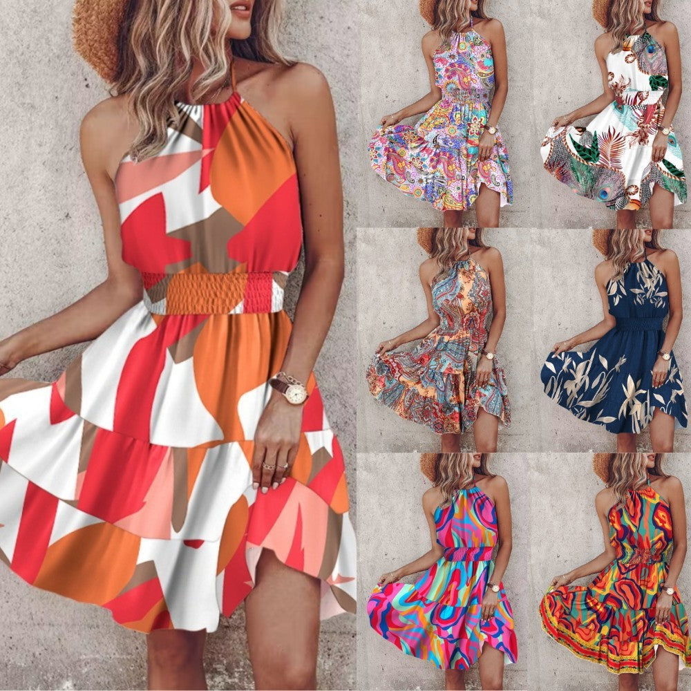 Summer European And American New Printed Halter Women's Dress Ma boutique
