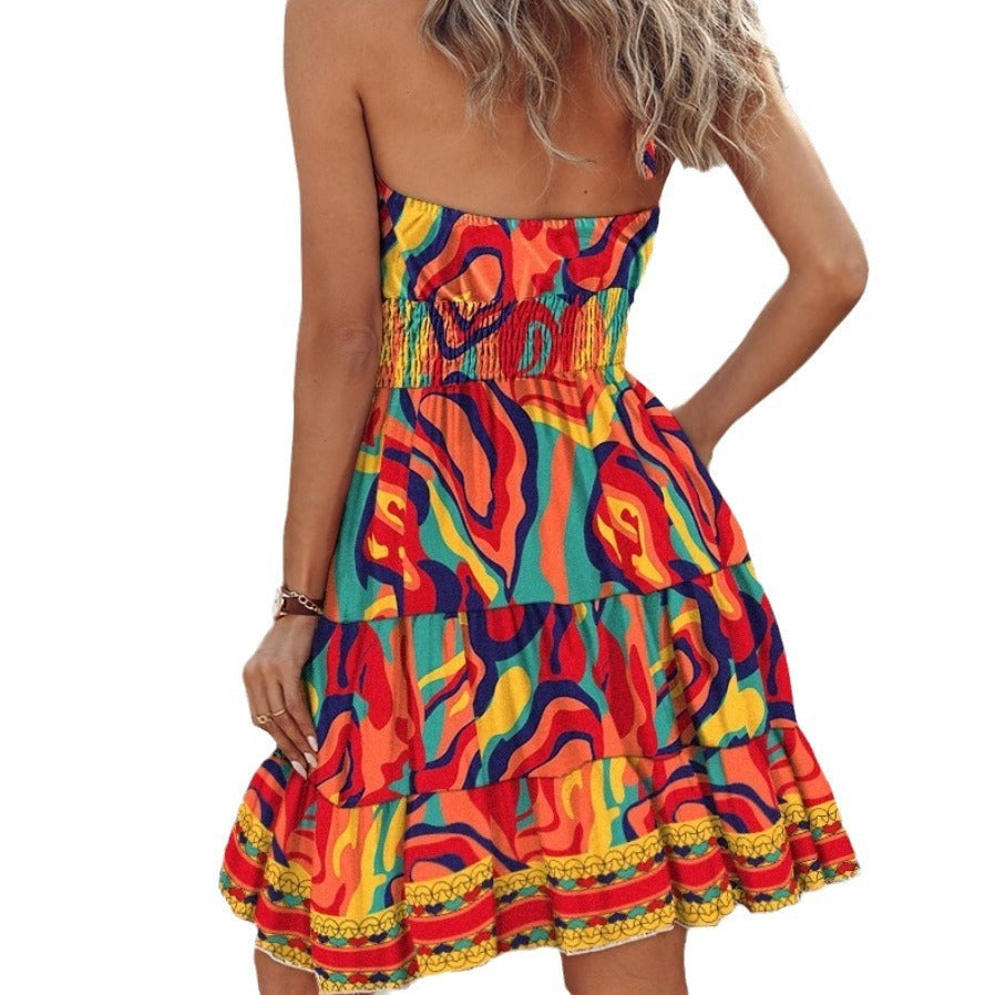Summer European And American New Printed Halter Women's Dress Ma boutique