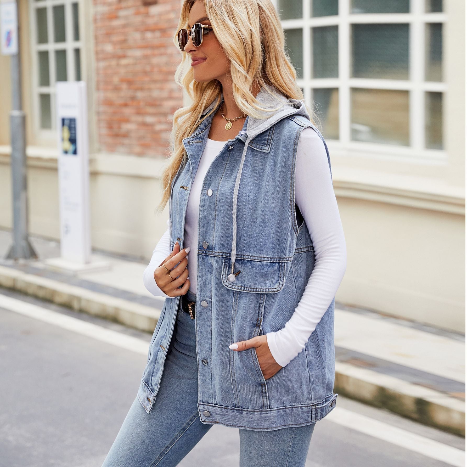 Veste denim sans manche Casual trendy shop