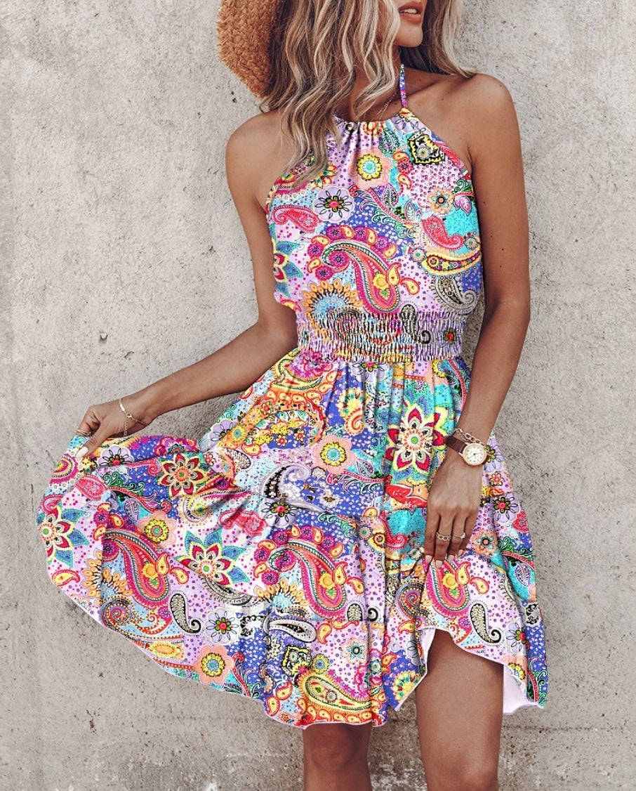 Summer European And American New Printed Halter Women's Dress Ma boutique