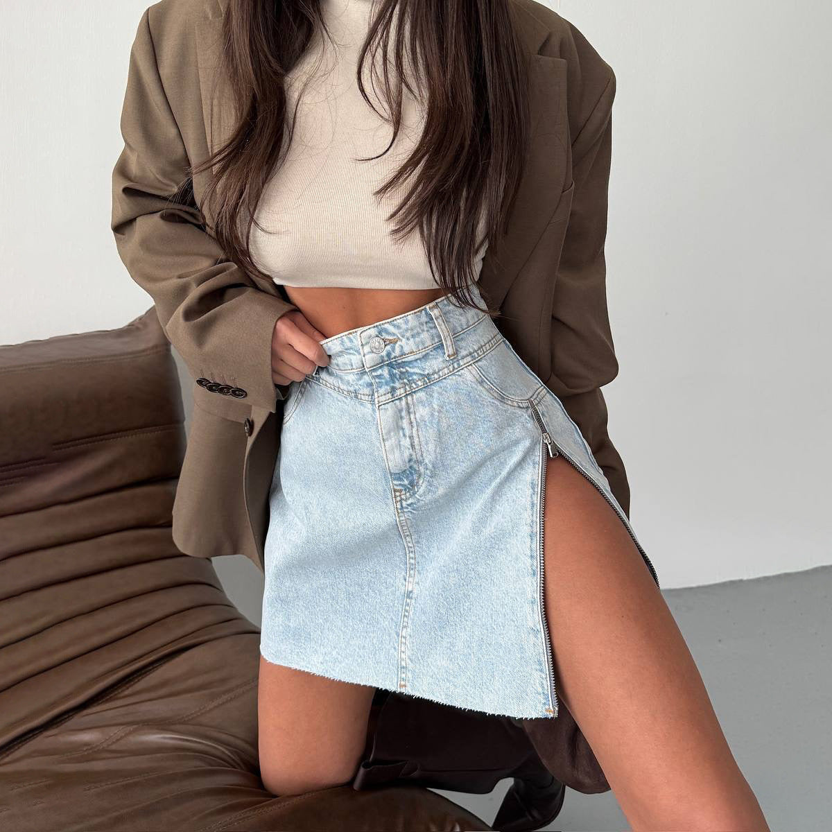 Jupe en denim zippée Casual trendy shop