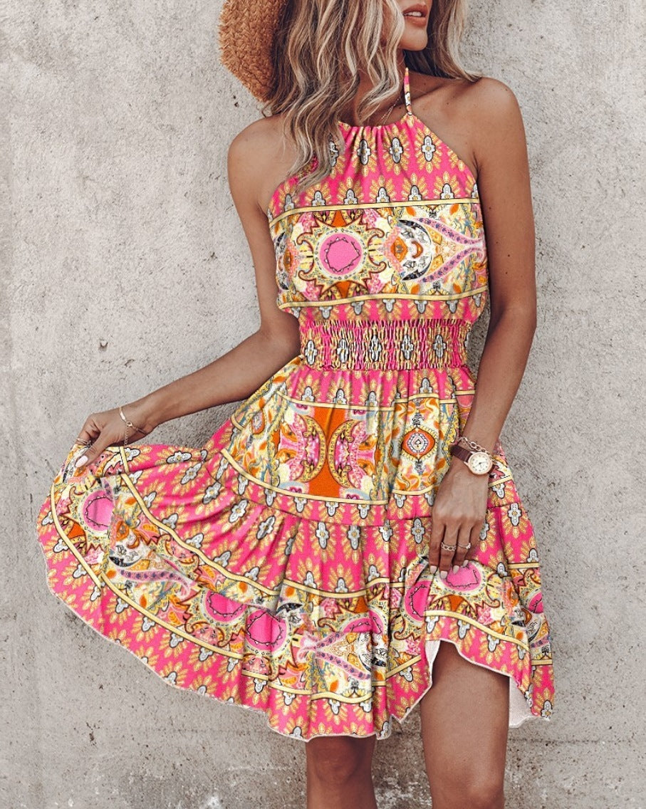 Summer European And American New Printed Halter Women's Dress Ma boutique
