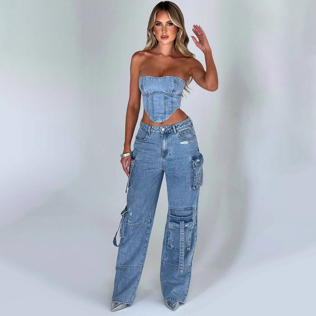 Ensemble top ,pantalon cargo en jeans