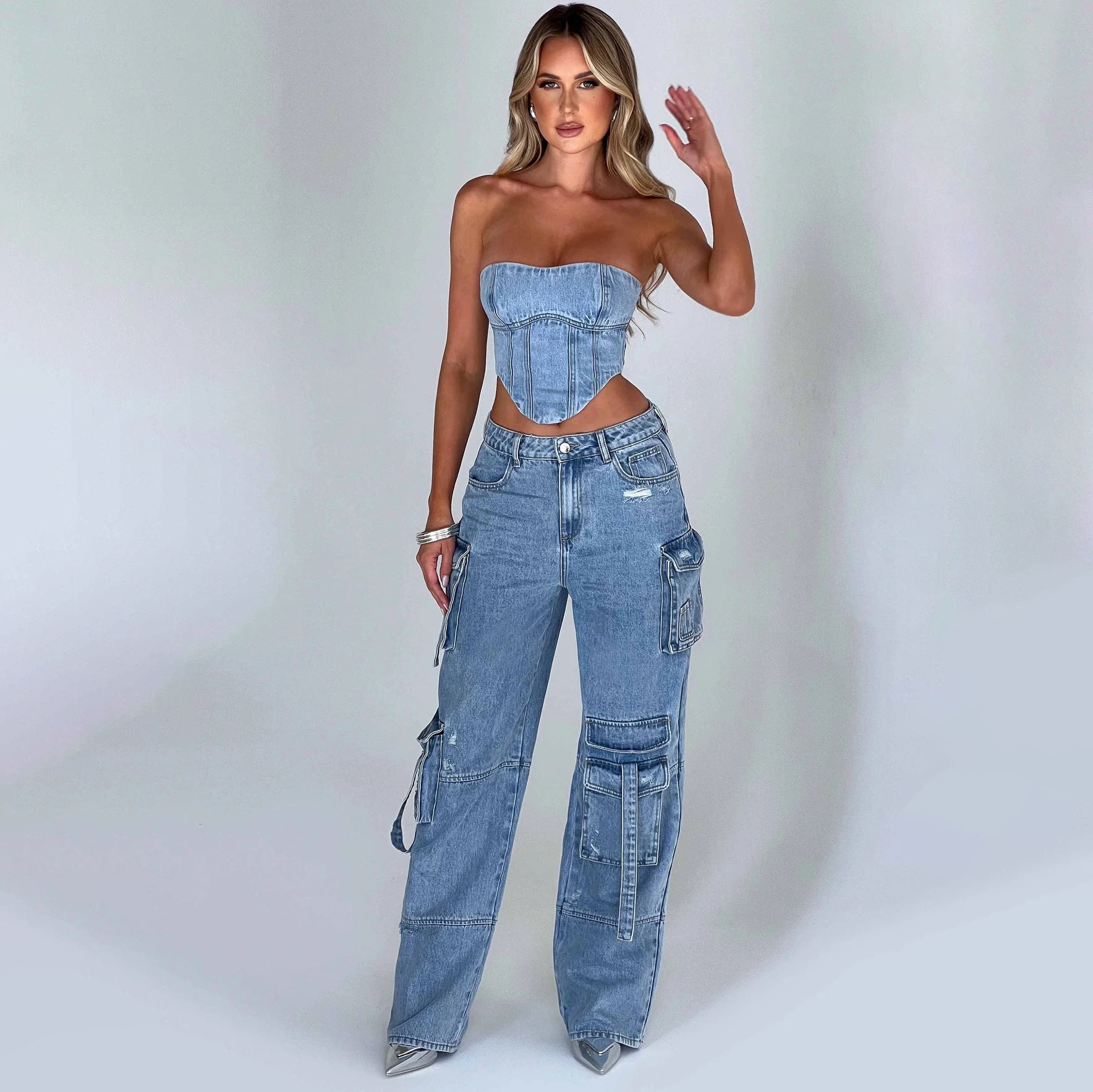 Ensemble top ,pantalon cargo en jeans