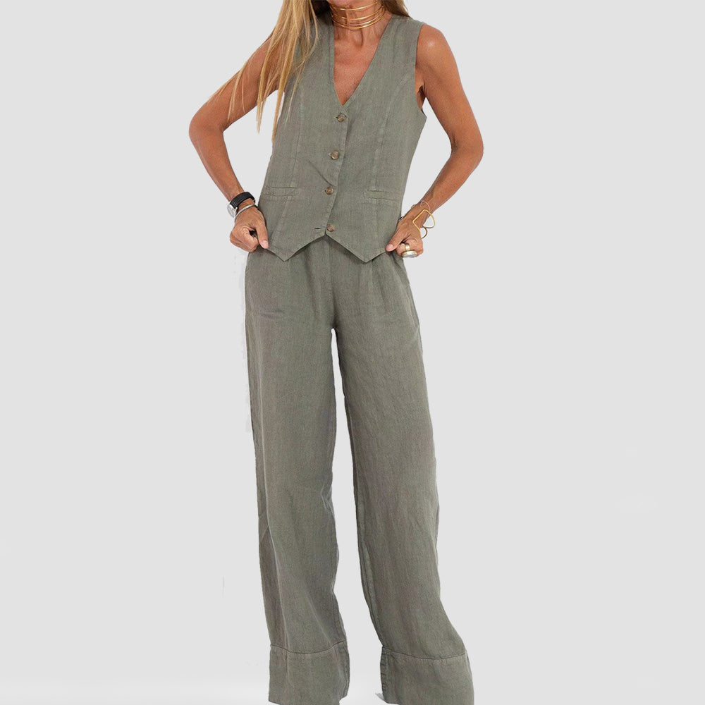 Ensemble en lin veste pantalon femme