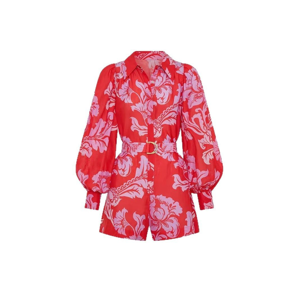 Combi-short en lin rouge orangé Casual trendy shop