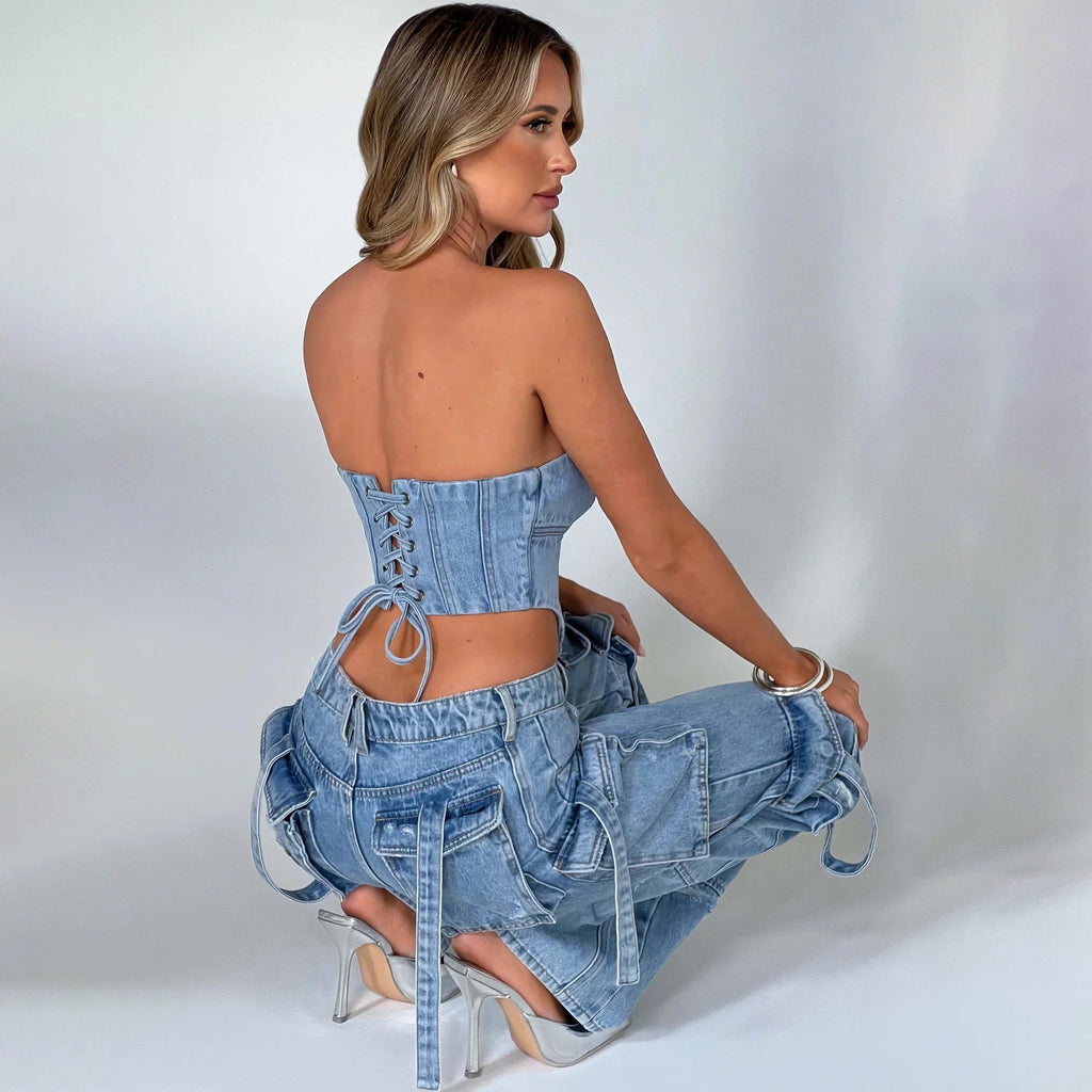 Ensemble top ,pantalon cargo en jeans