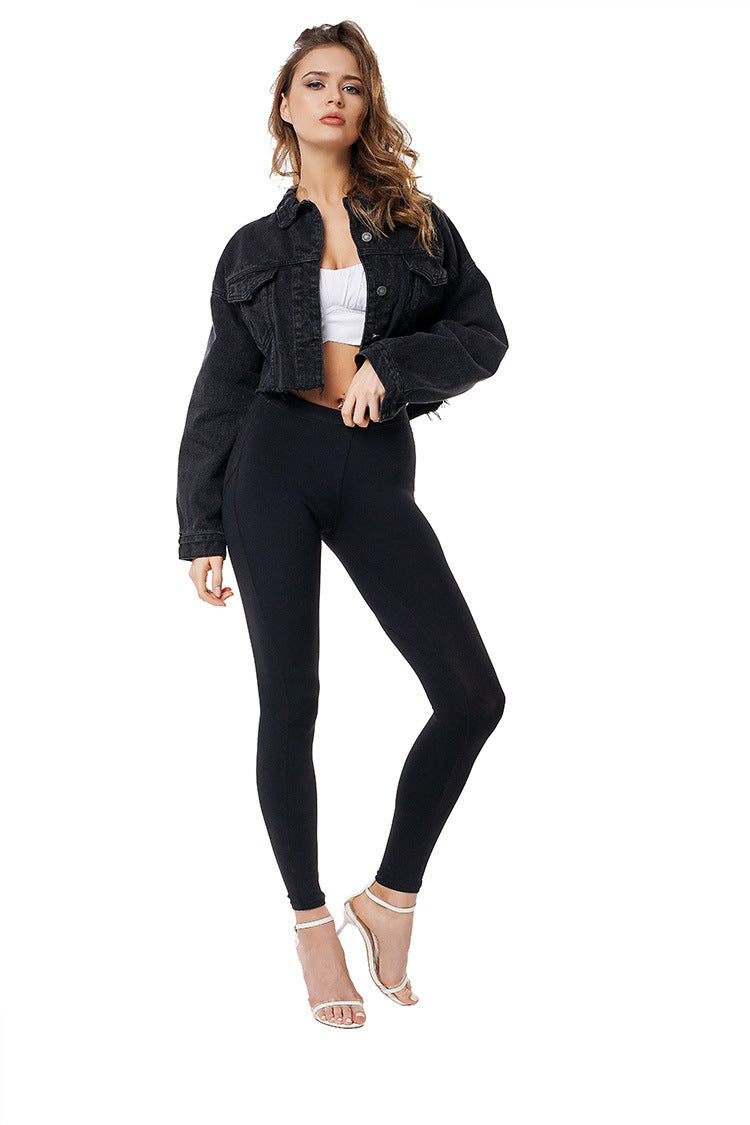 Veste courte jeans effilochée pour femme