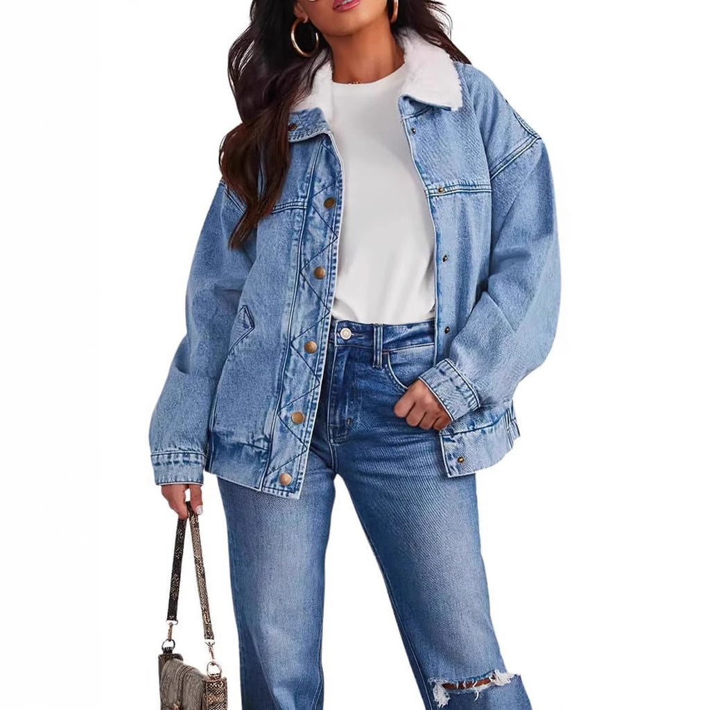 Veste femme jeans col en fourrure