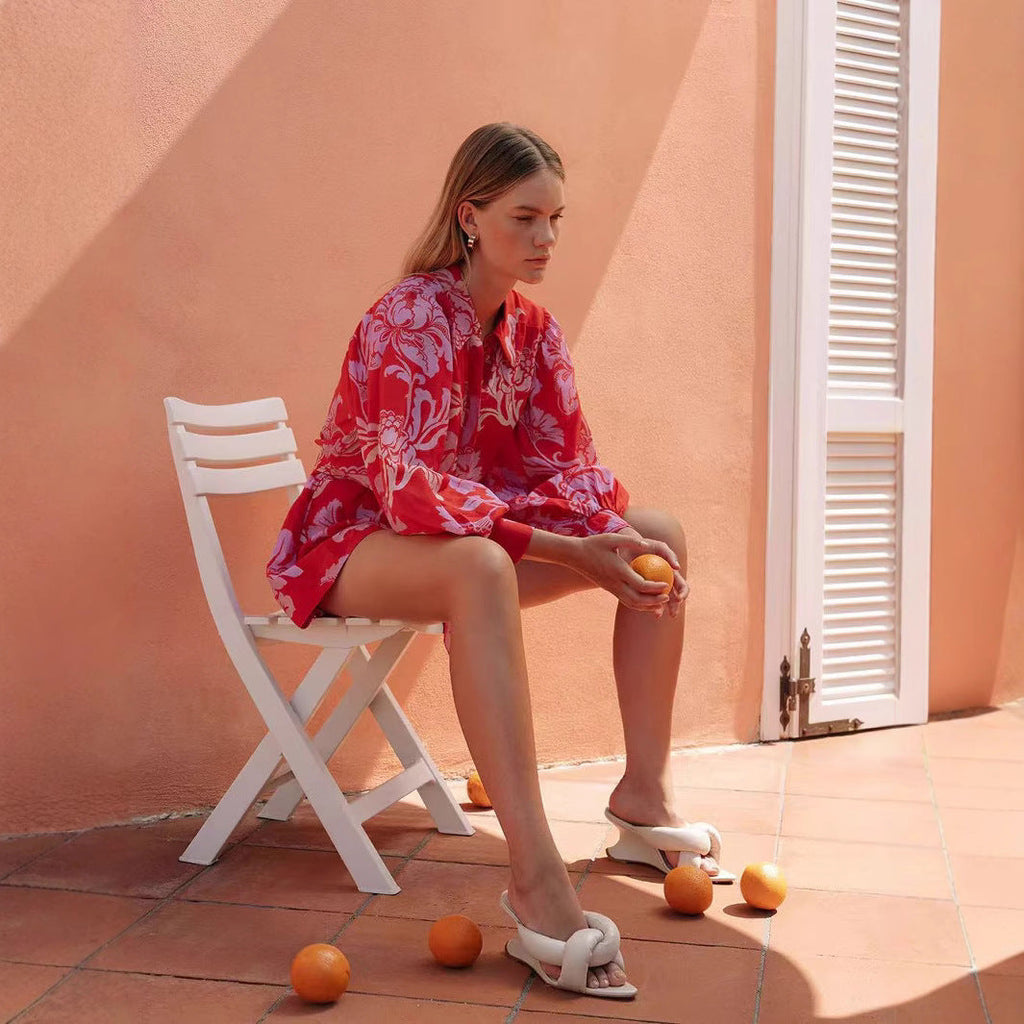 Combi-short en lin rouge orangé Casual trendy shop