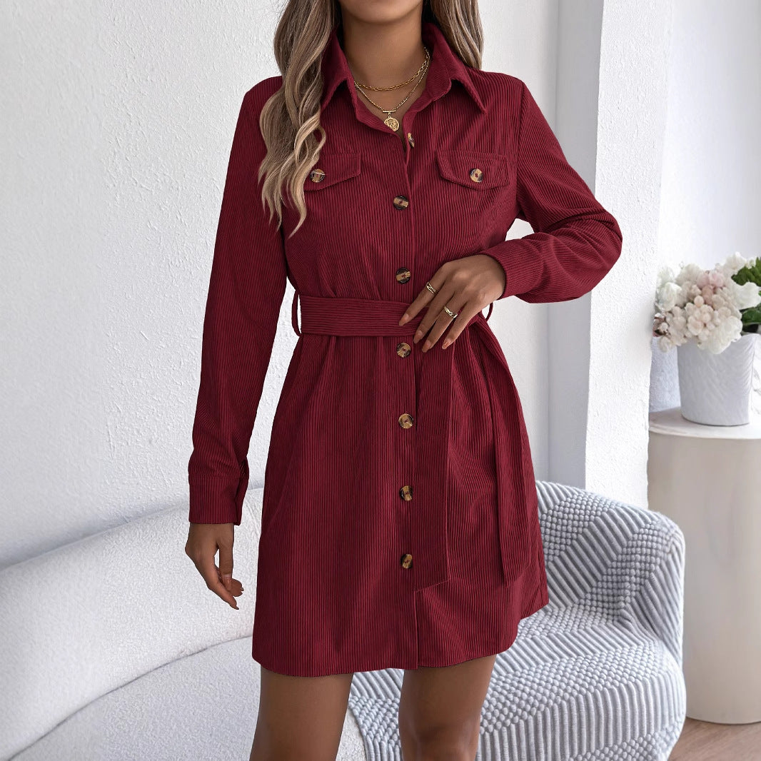 Robe chemise velours côtelé