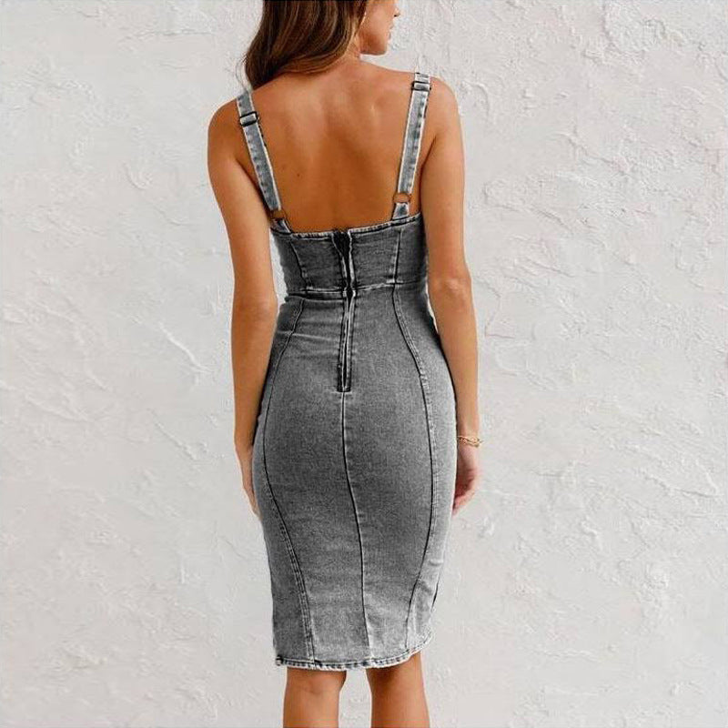 Robe denim fendue