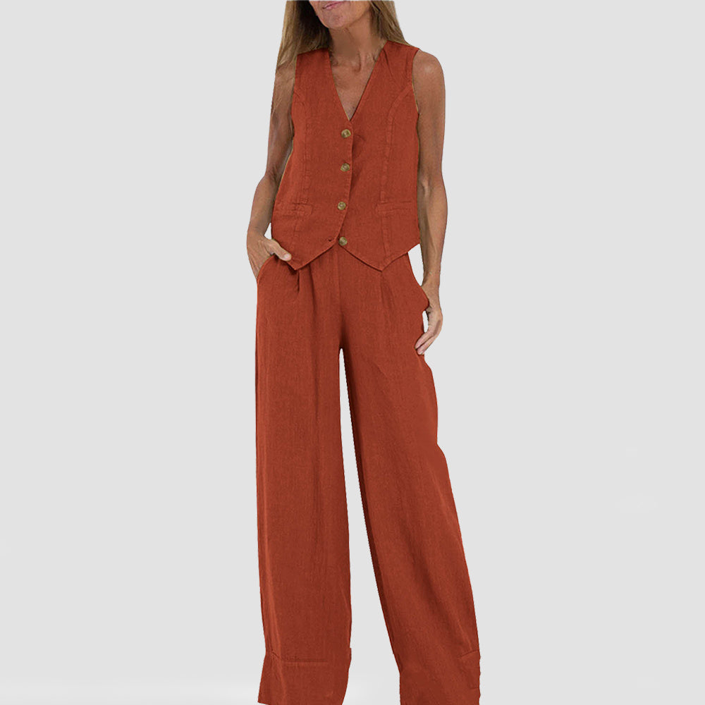 Ensemble en lin veste pantalon femme