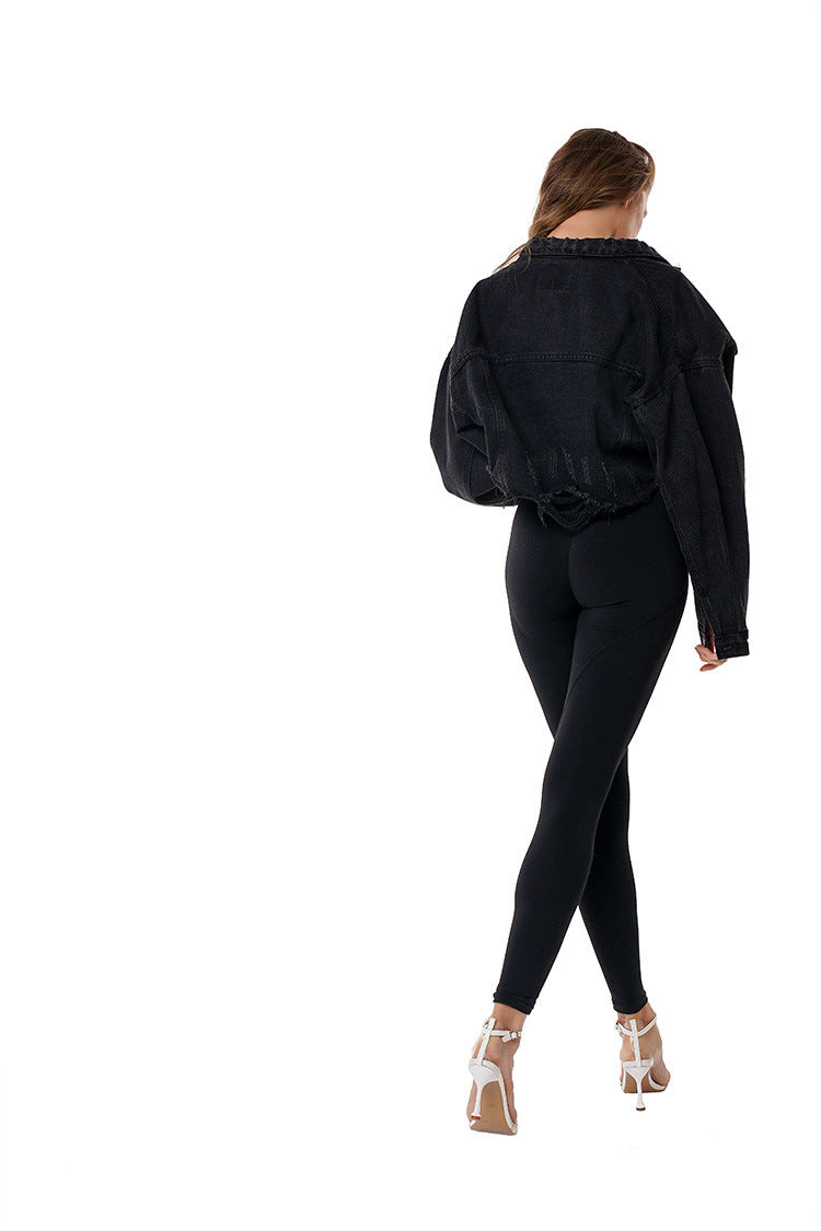 Veste courte jeans effilochée pour femme