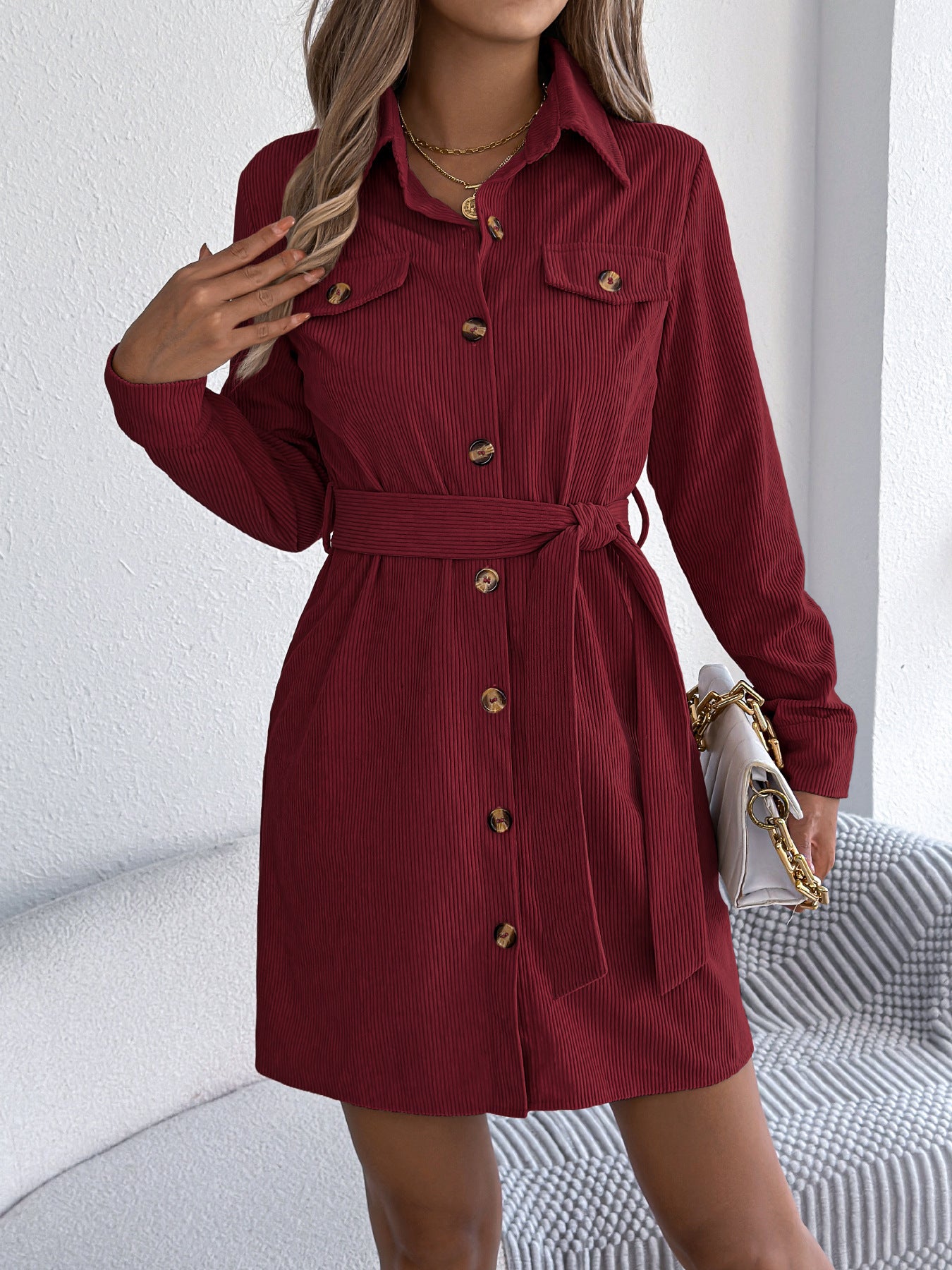 Robe chemise velours côtelé