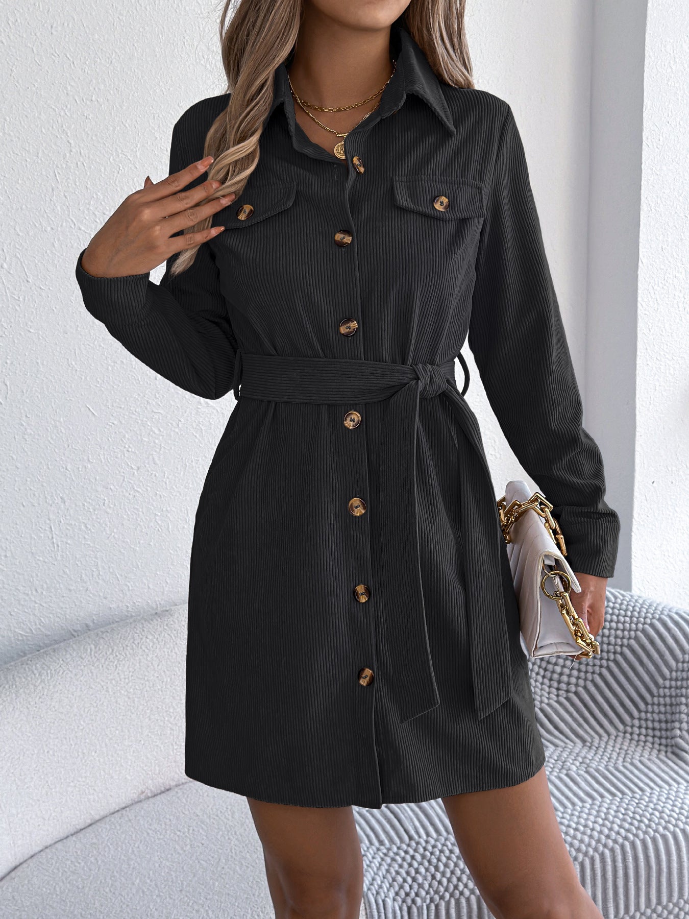 Robe chemise velours côtelé