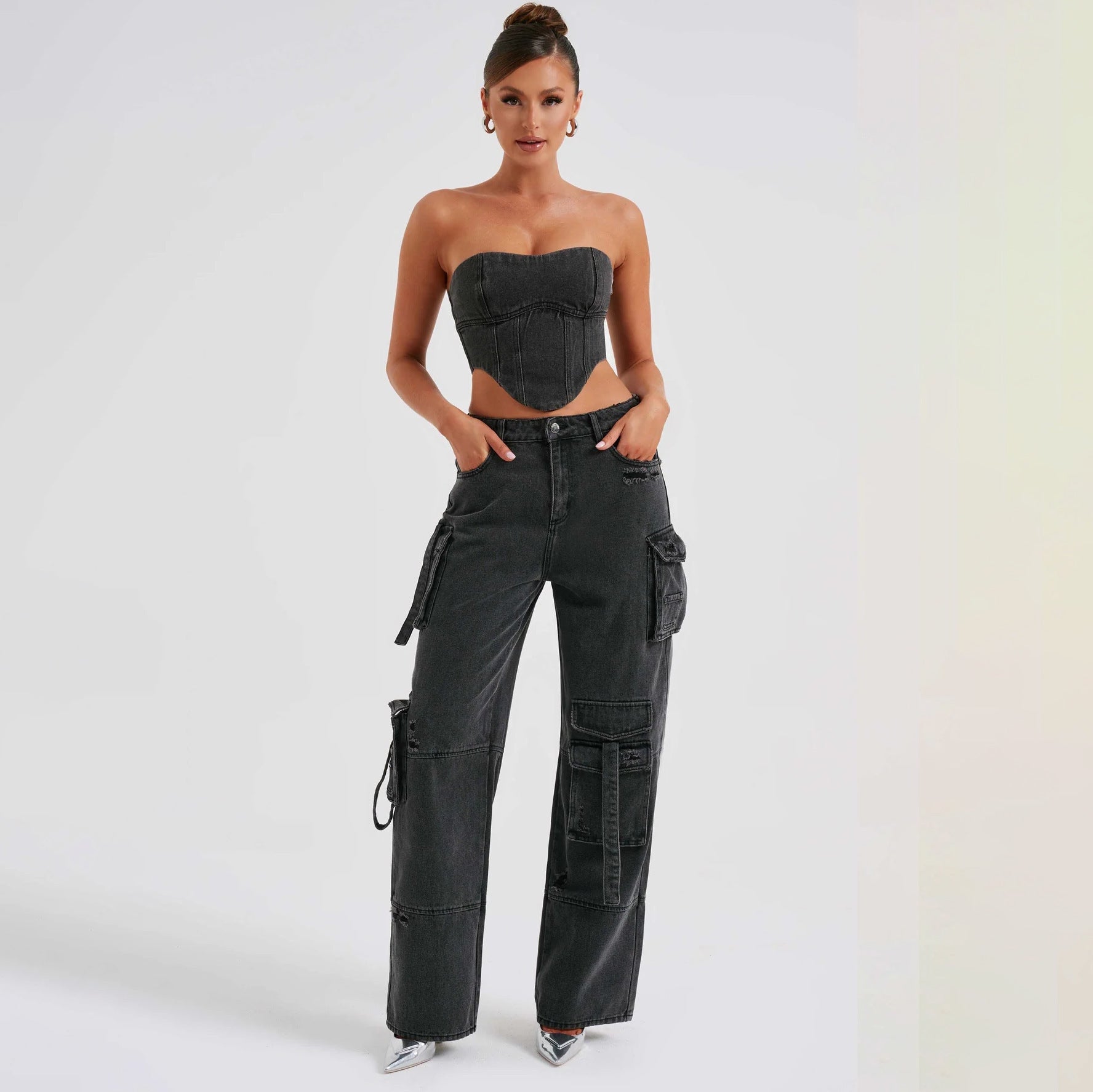 Ensemble top ,pantalon cargo en jeans
