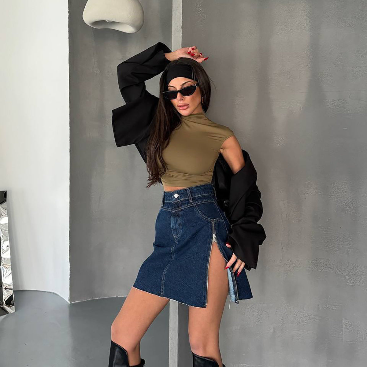 Jupe en denim zippée Casual trendy shop