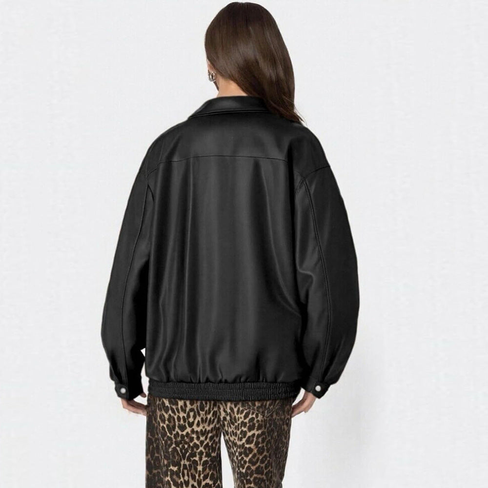 Veste loose simili cuir pour femme Casual trendy shop