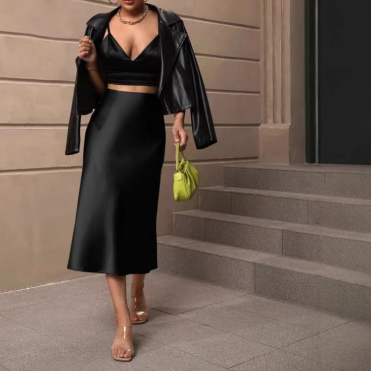 Jupe élégante satin évasée Casual trendy shop