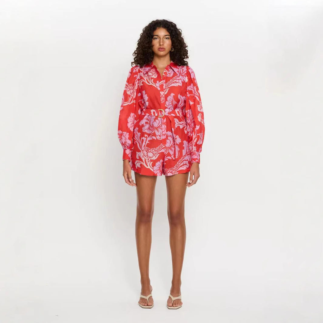 Combi-short en lin rouge orangé Casual trendy shop