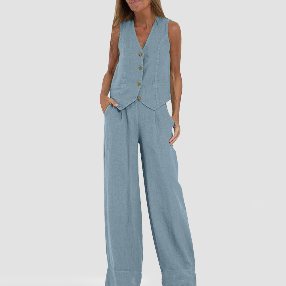 Ensemble en lin veste pantalon femme