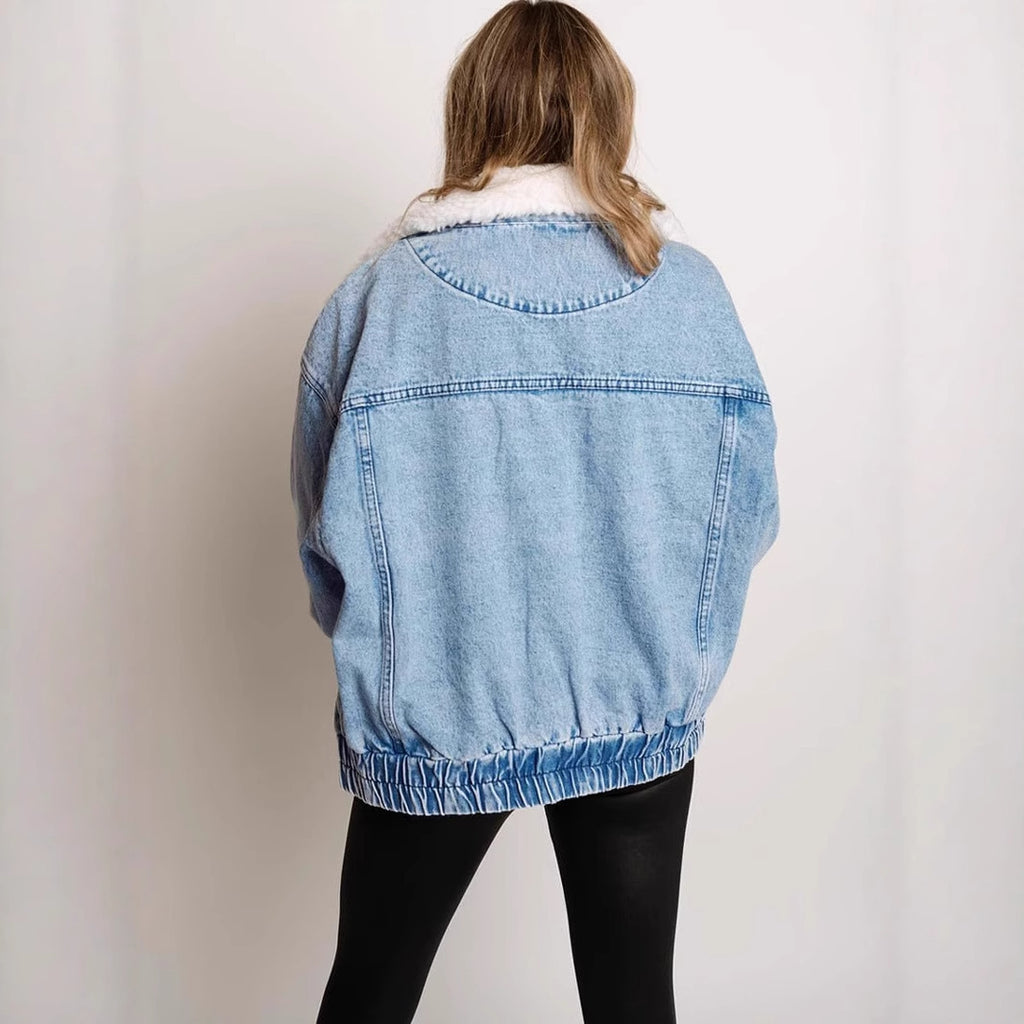 Veste femme jeans col en fourrure