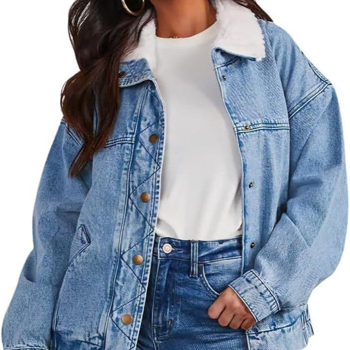 Veste femme jeans col en fourrure