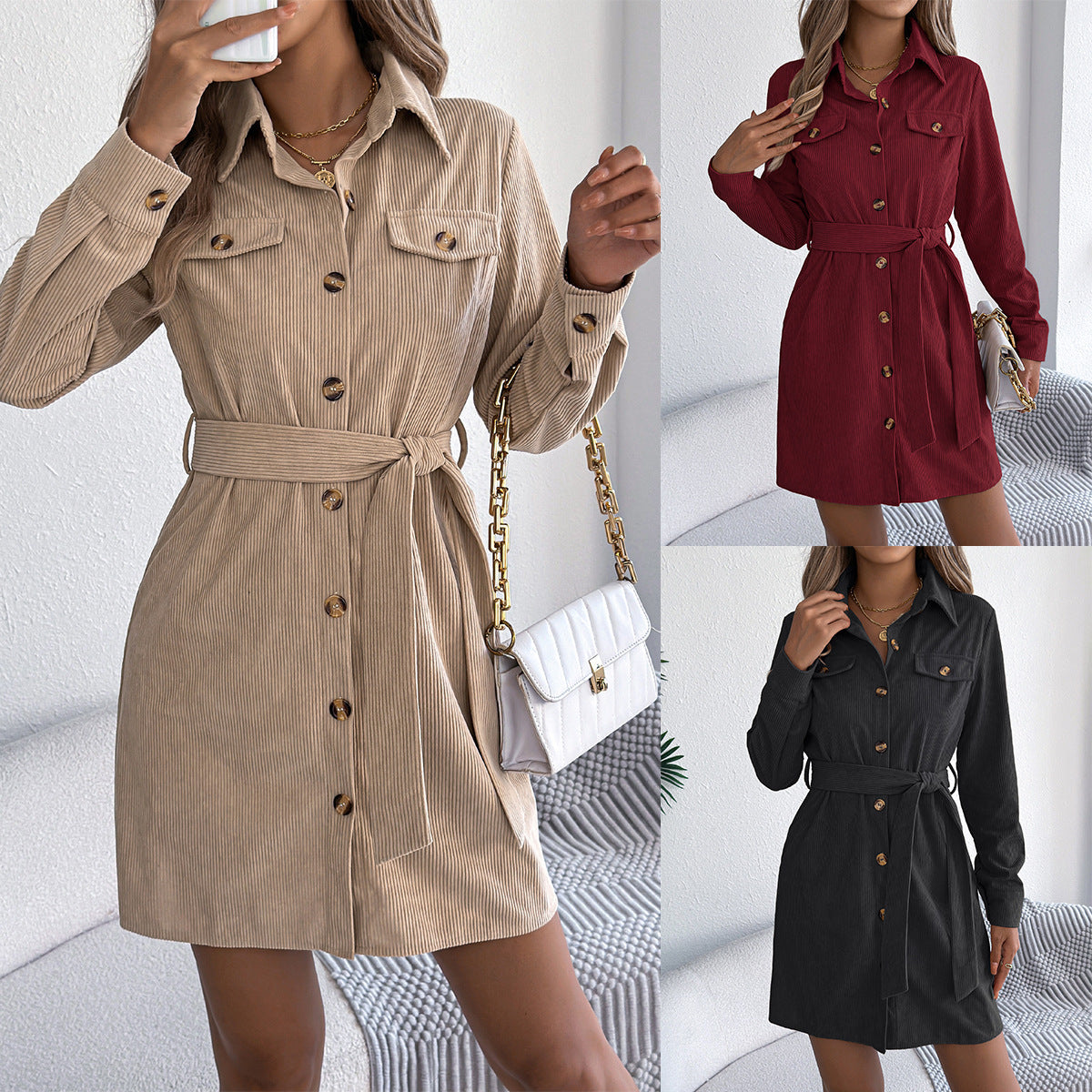 Robe chemise velours côtelé