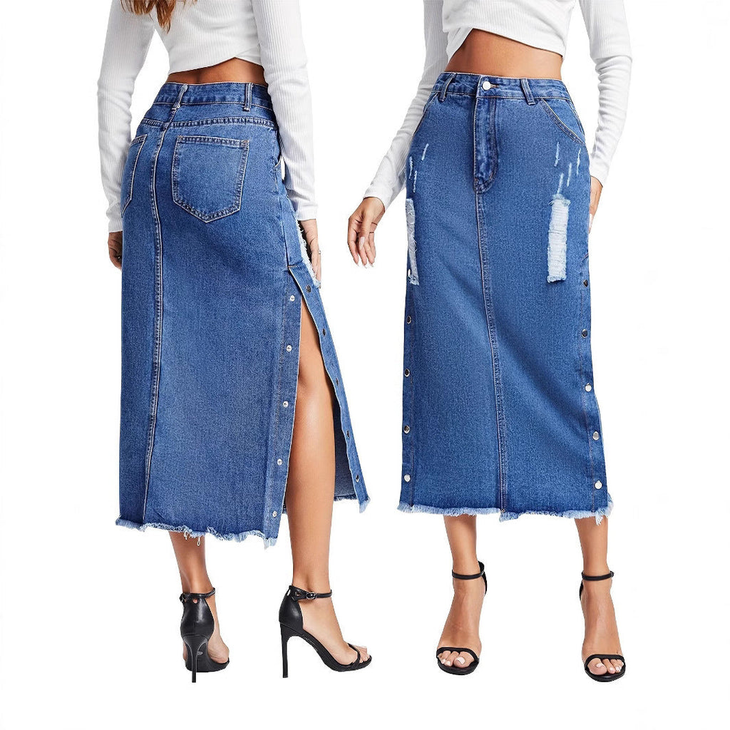 Jupe denim midi effilochée Casual trendy shop