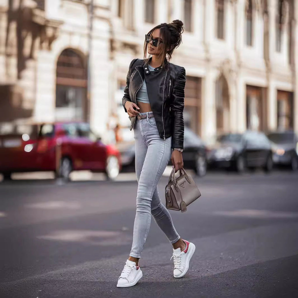 Veste en cuir slim fit pour femme Casual trendy shop