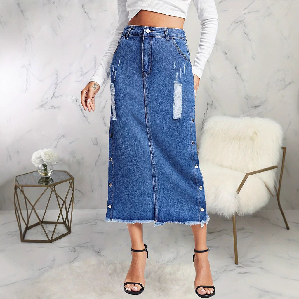 Jupe denim midi effilochée Casual trendy shop